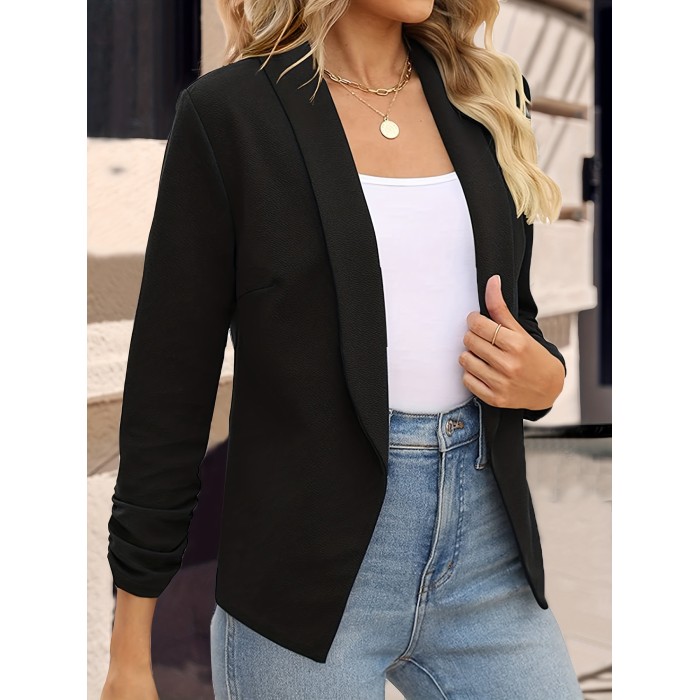 Women's Ruched Shawl Collar Blazer - Stylish and Versatile Office Outerwear