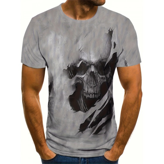 Men's Skull Print Graphic Design Active T-shirt - Casual and Comfy Tee for Summer, Gym, and Running