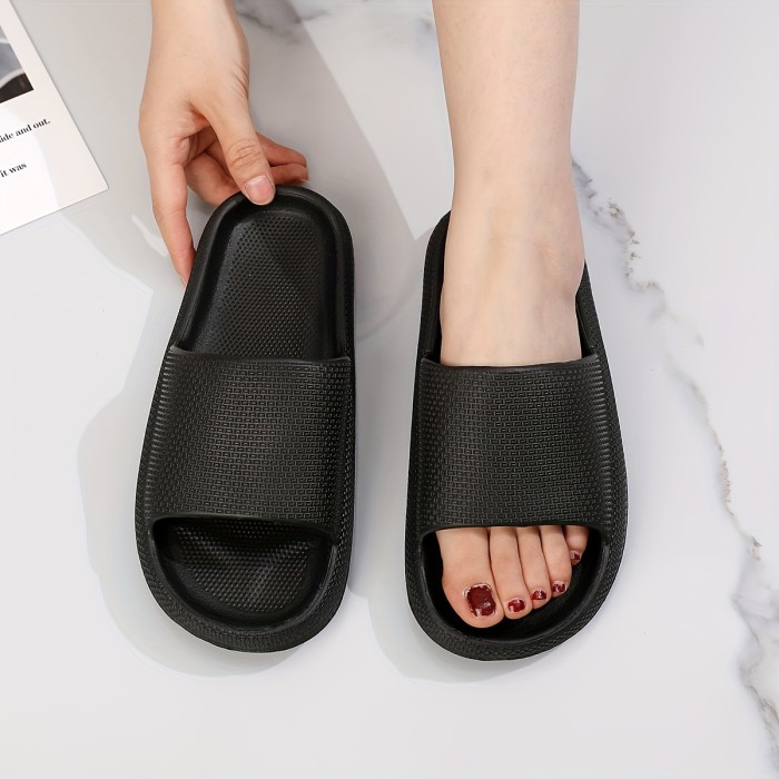 Solid Color Unisex EVA Slide Shoes, Comfy Soft Sole Home Bathroom Shoes, Quick Drying Pillow Slides