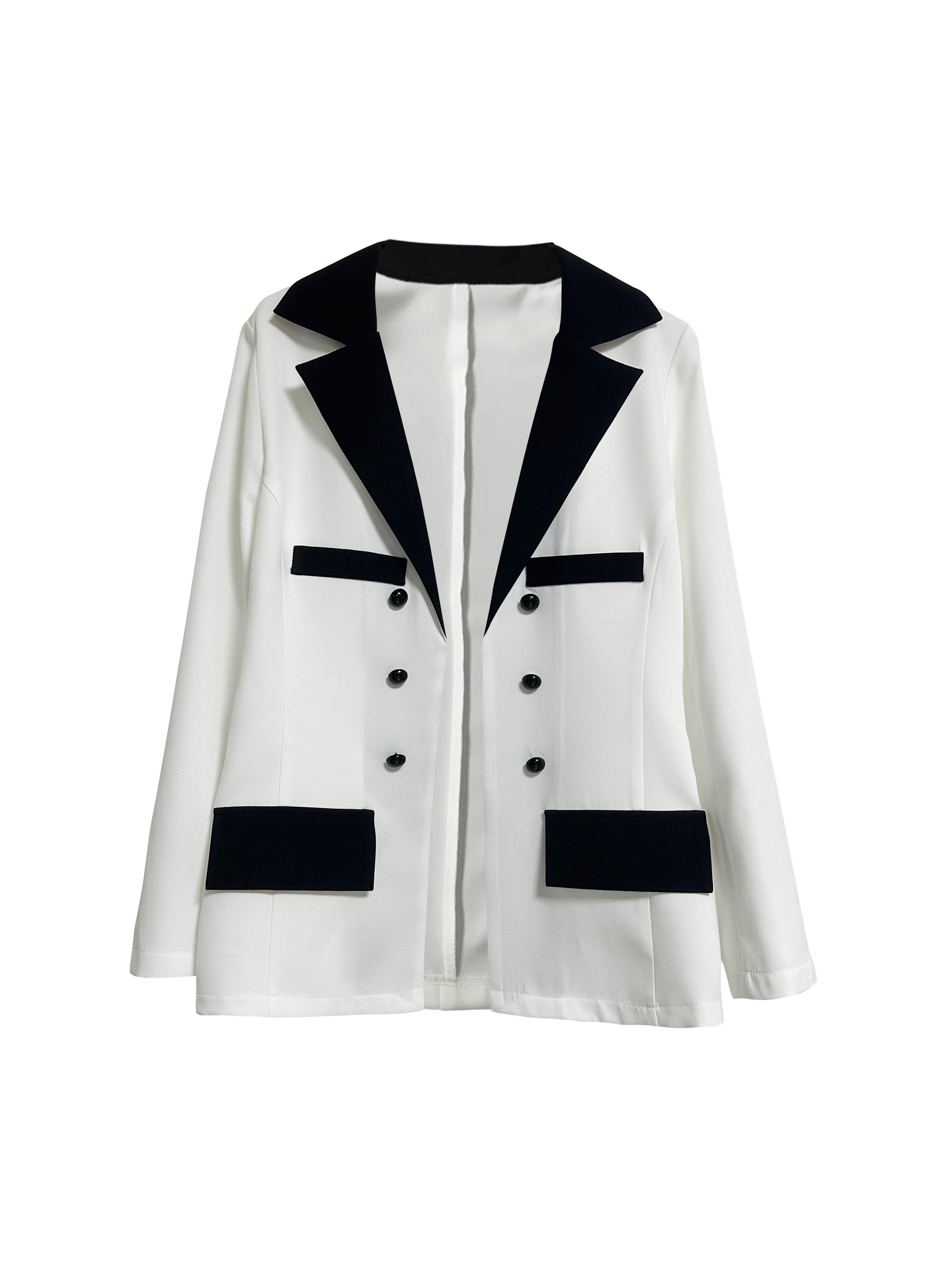 color block open front blazer elegant lapel long sleeve outerwear womens clothing details 2