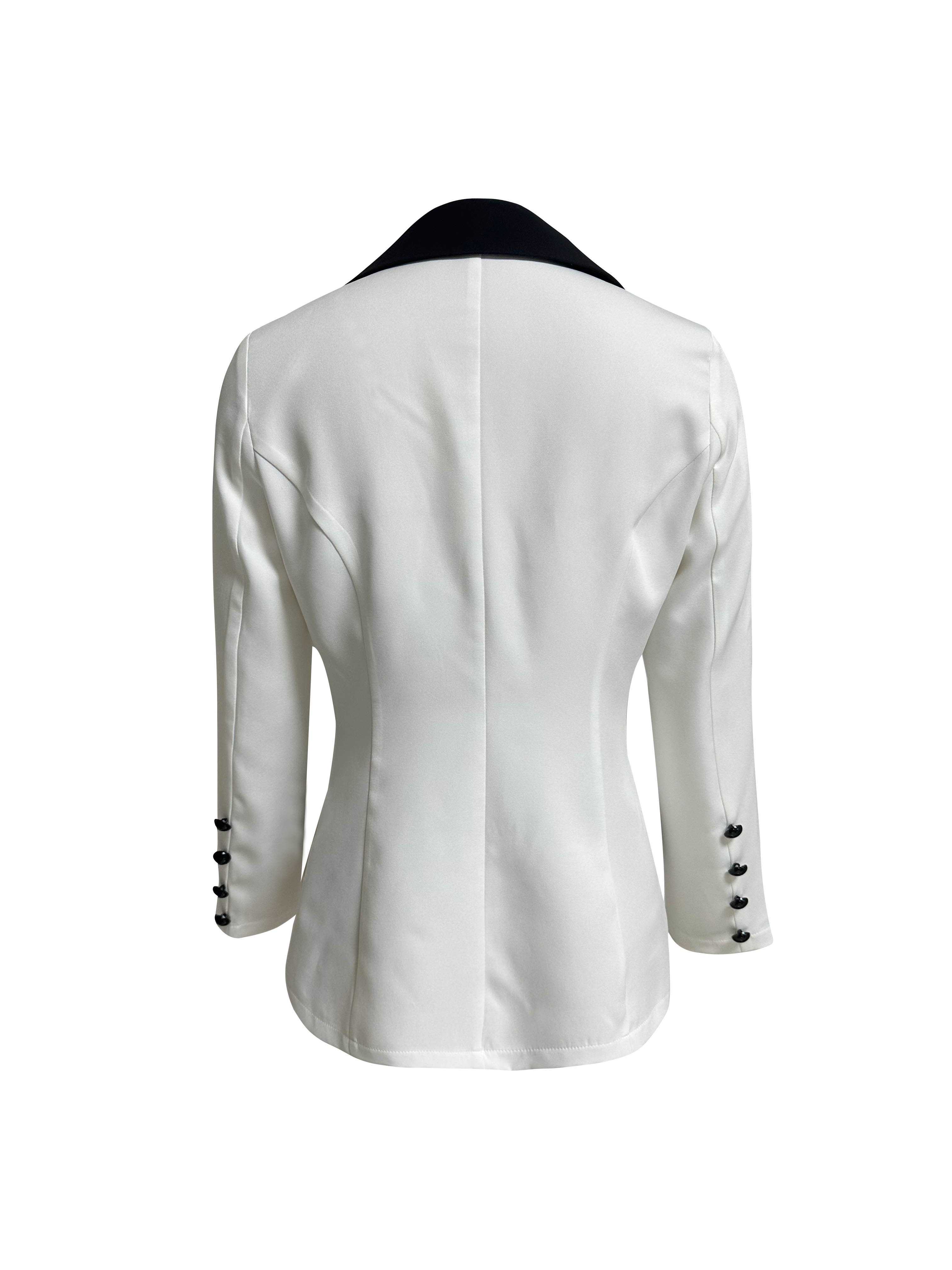 color block open front blazer elegant lapel long sleeve outerwear womens clothing details 3