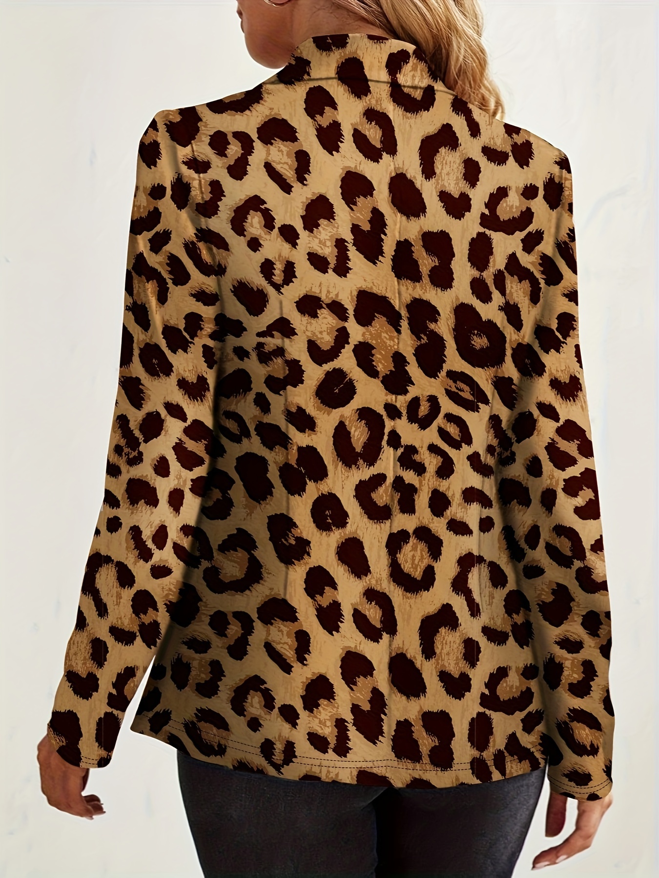 leopard print one button blazer casual lapel long sleeve outerwear womens clothing details 4