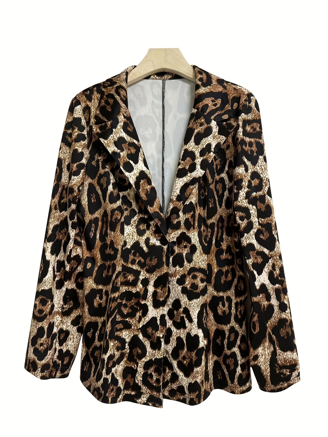 leopard print one button blazer casual lapel long sleeve outerwear womens clothing details 10