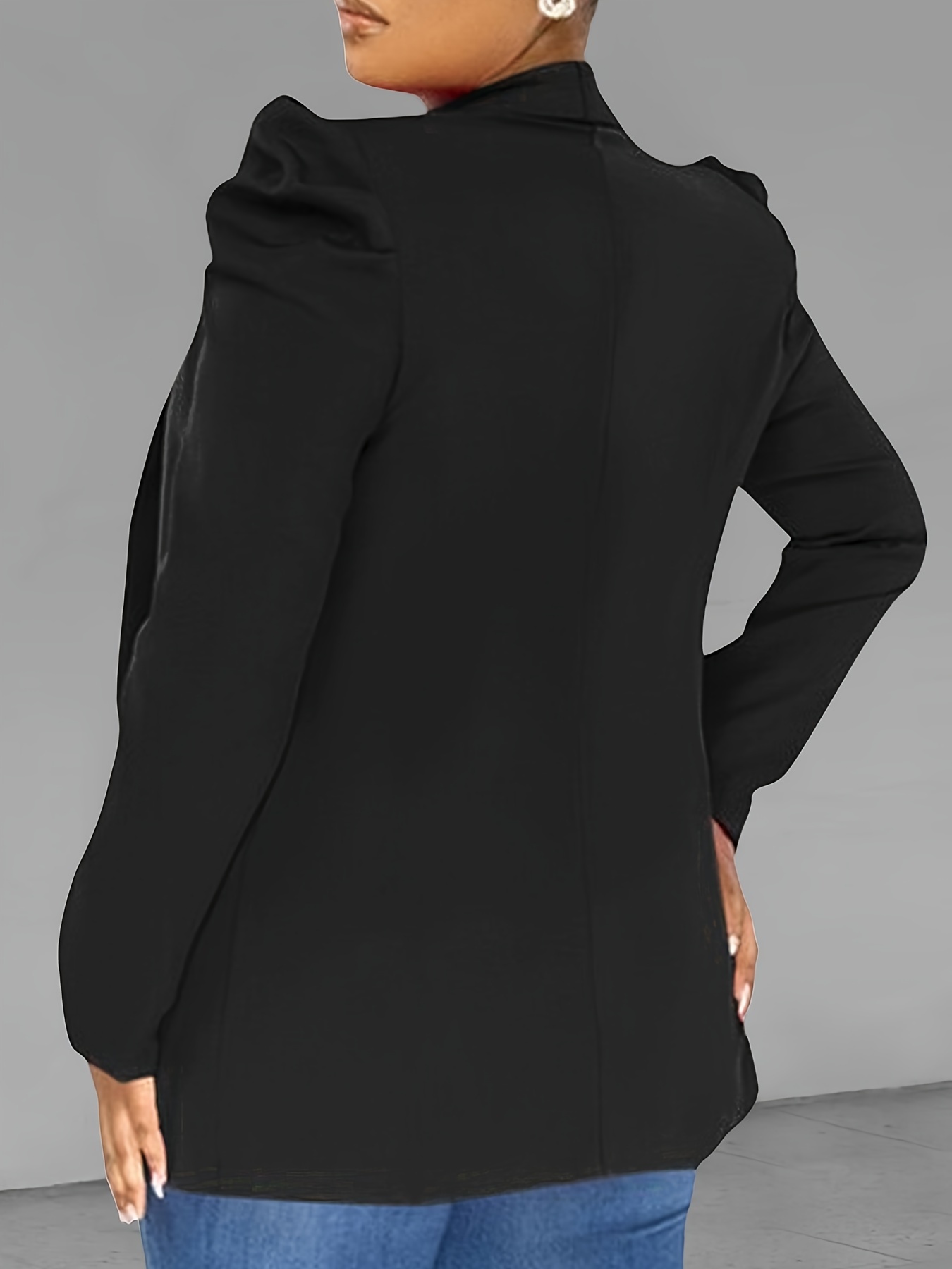 solid open front blazer elegant long sleeve work office outerwear womens clothing details 2