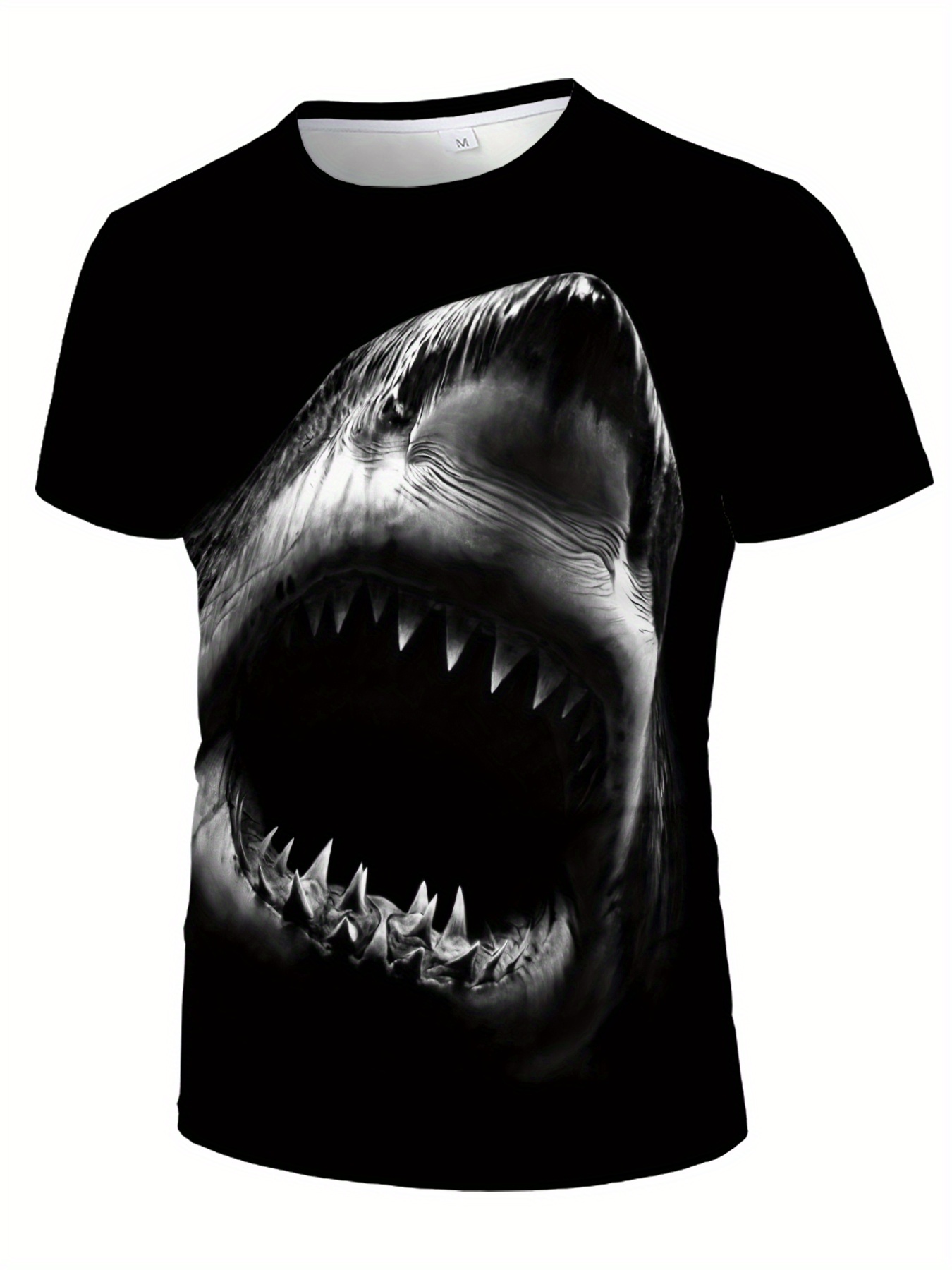 shark print mens graphic design crew neck active t shirt casual comfy tees tshirts for summer mens clothing tops for daily gym workout running details 2