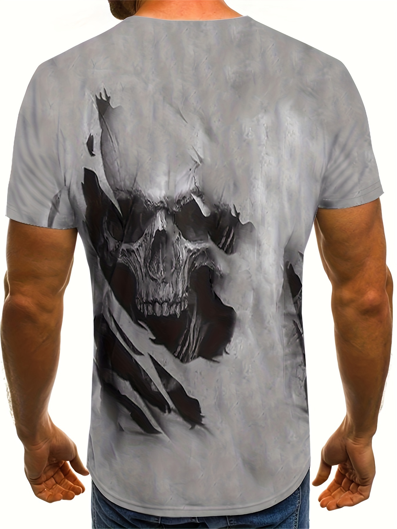 skull print mens graphic design crew neck active t shirt casual comfy tees tshirts for summer mens clothing tops for daily gym workout running details 0