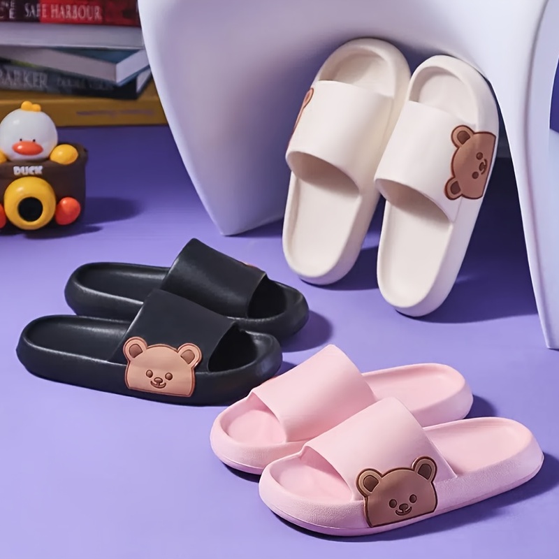 womens bear pillow slides solid color soft sole soft sole quick drying eva shoes bathroom non slip slides details 4