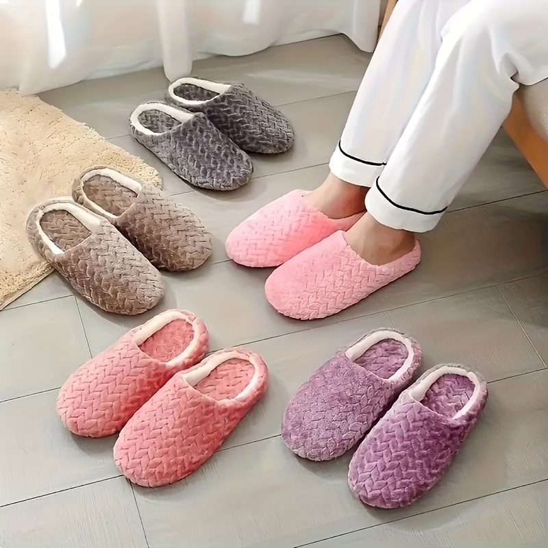 womens plush indoor slippers warm cozy closed toe non slip shoes home mute slippers details 0